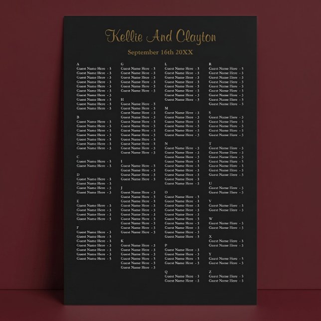 160 Simple Black Wedding Seating Chart (Creator Uploaded)