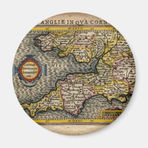 1610 Map of Cornwall, Devon, Somerset, etc... Magnet