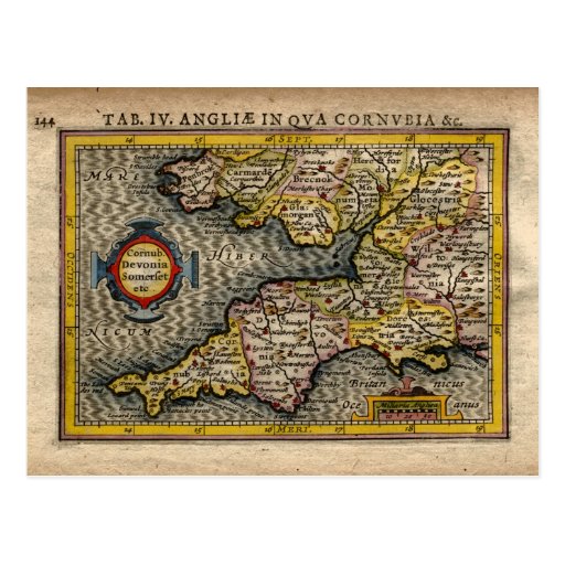 Image of 1610 Map of Cornwall, Devon, Somerset, etc... Postcard