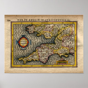 1610 Map of Cornwall, Devon, Somerset, etc... Poster
