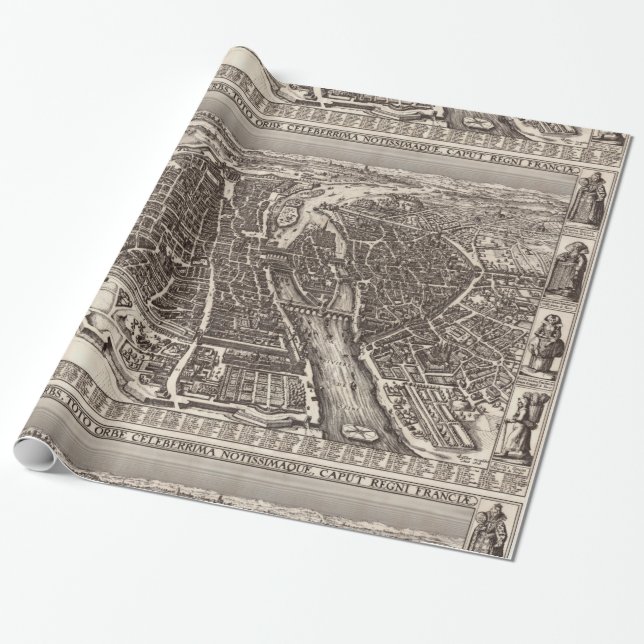 1618 Map of Paris by Claes Jansz. Visscher Wrapping Paper (Unrolled)