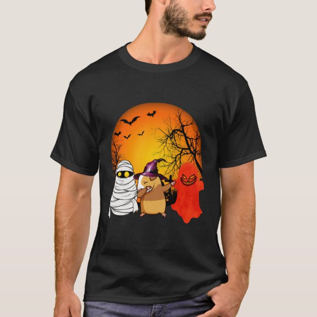 161 Guinea Pig Halloween Pumpkin T-Shirt (Front)