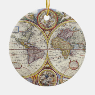1626 Vintage World Map Ceramic Tree Decoration