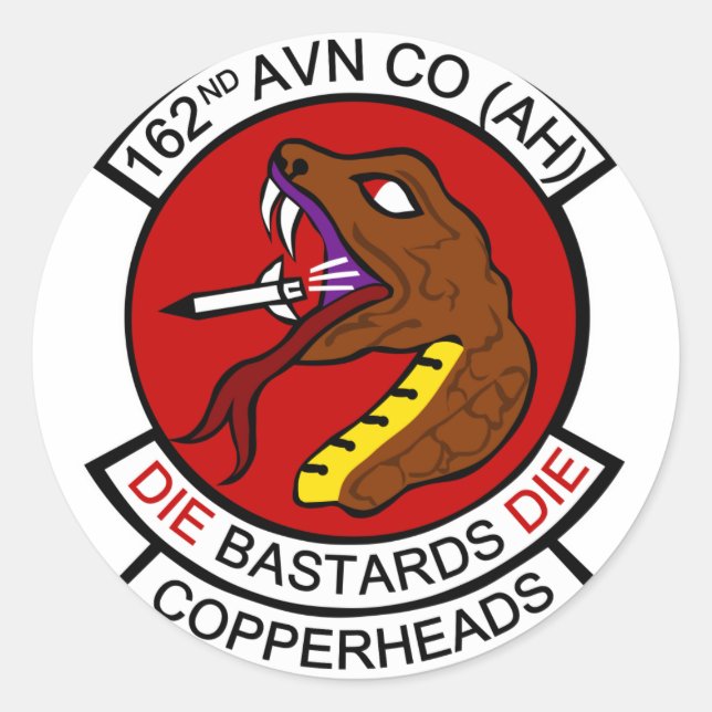 162nd Avn Co. (AH) Copperheads Classic Round Sticker (Front)