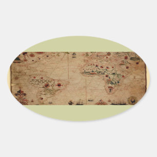1633 Atantic Ocean Portolan Chart - Pascoal Roiz Oval Sticker