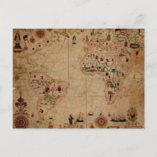 1633 Atantic Ocean Portolan Chart - Pascoal Roiz Postcard