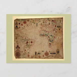 1633 Atantic Ocean Portolan Chart - Pascoal Roiz Postcard