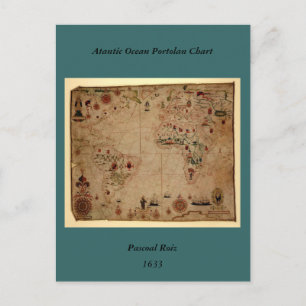 1633 Atantic Ocean Portolan Chart - Pascoal Roiz Postcard
