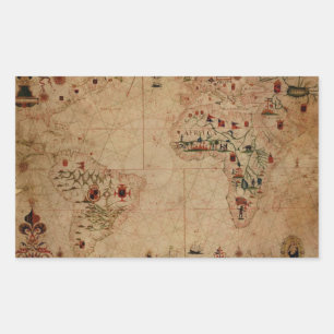 1633 Atantic Ocean Portolan Chart - Pascoal Roiz Rectangular Sticker
