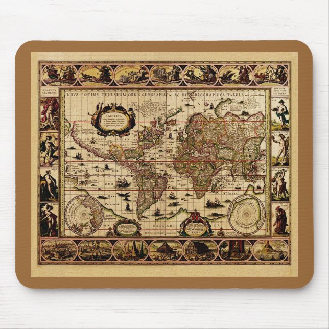 1635 World Map by Willem Blaeu Mousepad (Front)
