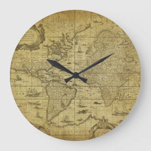 1635 World Map: Vintage Style Large Clock