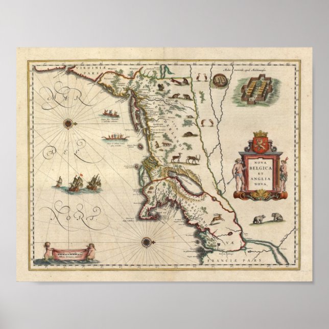 1640 Map "Nova Belgica Et Anglia Nova" Poster (Front)