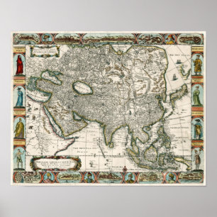 1666 Vintage Map of Asia Poster