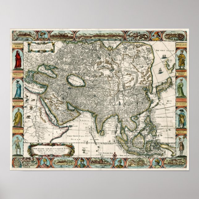 1666 Vintage Map of Asia Poster (Front)