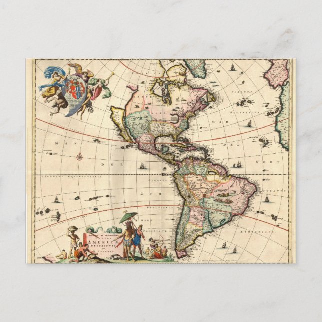 1670 America Map Postcard (Front)