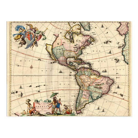 1670 America Map Postcard