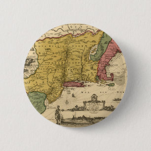 1685 Map - New Belgium, The New World, New England 6 Cm Round Badge