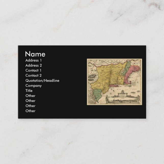 1685 Map - New Belgium, The New World, New England Business Card (Front)