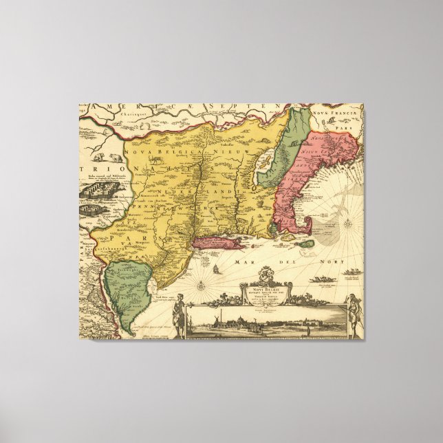 1685 Map - New Belgium, The New World, New England Canvas Print (Front)