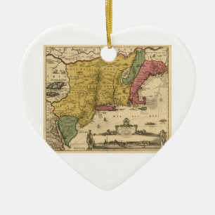 1685 Map - New Belgium, The New World, New England Ceramic Tree Decoration