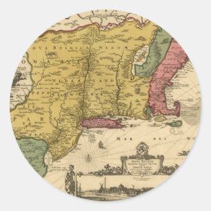 1685 Map - New Belgium, The New World, New England Classic Round Sticker