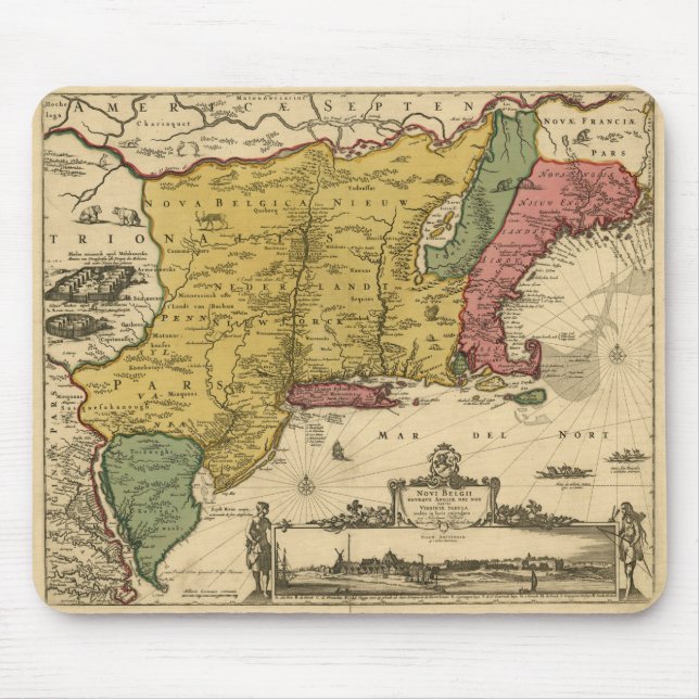1685 Map - New Belgium, The New World, New England Mouse Mat (Front)