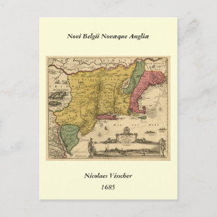 1685 Map - New Belgium, The New World, New England Postcard