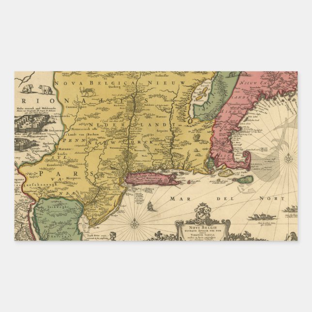 1685 Map - New Belgium, The New World, New England Rectangular Sticker (Front)