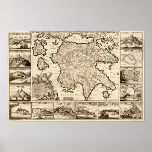 1688 Greece / Greek Peloponnesian Map Poster