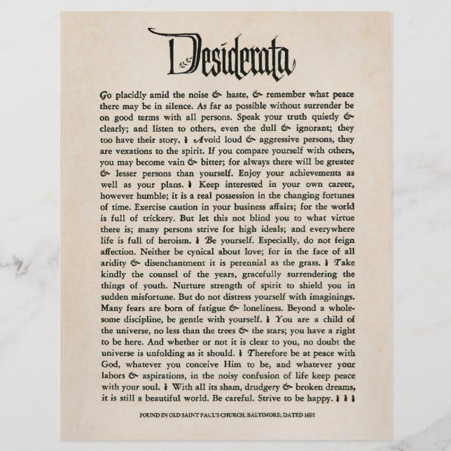 1692 Desiderata - Parchment look paper, 25 sheets (Front)