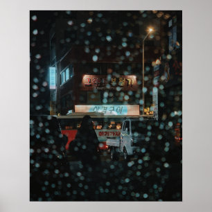 16×20 Jeju City Rainy Night Urban Photo Print