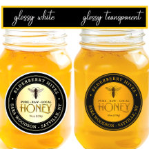 (16) 3" Glossy PVC Queen Bee Honey Mason Jar Label