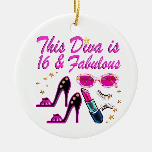 16 AND FABULOUS DIVA CERAMIC TREE DECORATION (Front)