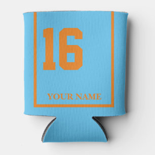 16 Blue and Orange Horse Saddle Blanket Custom Can Cooler