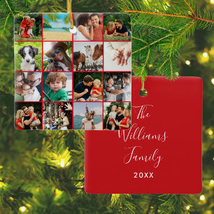 16 Favourite Family Photo Collage Script Name Ceramic Ornament