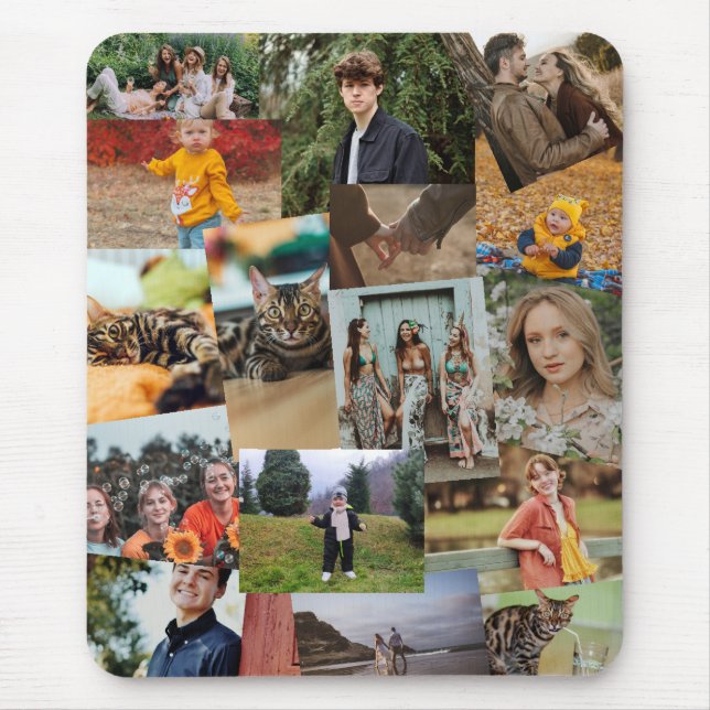 16 Haphazardly Overlapping Photos Collage Template Mouse Mat (Front)