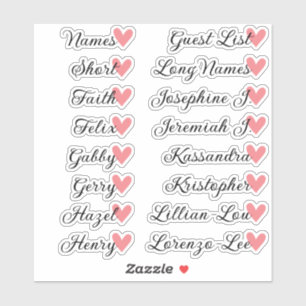16 Names Custom Guest List Calligraphy Peach Heart