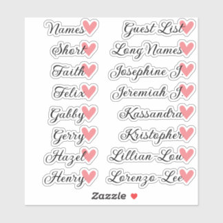 16 Names Custom Guest List Calligraphy Peach Heart