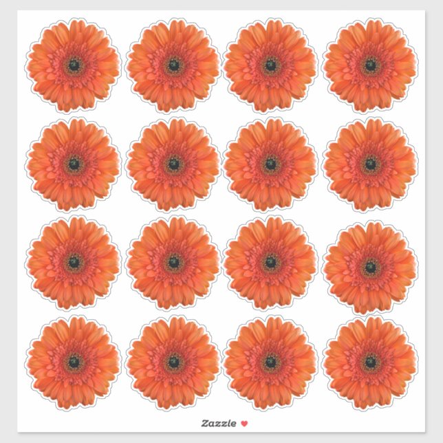 16 Orange Gerbera Daisy Flower Kiss-Cut Stickers (Sheet)