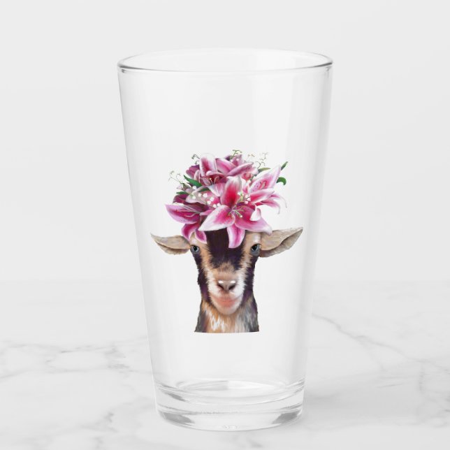 16 oz glass tumbler Lily the Goat (Front)