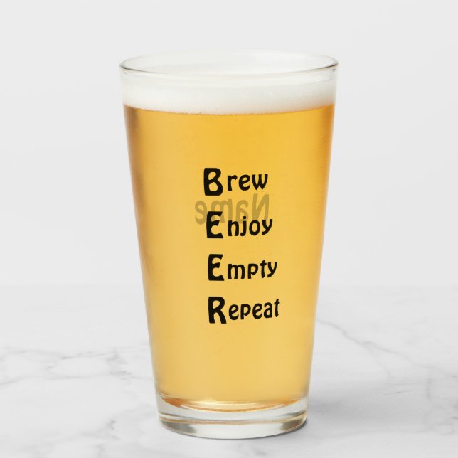 16 oz (ounce) pint beer glass – "B-E-E-R" (Front Filled)