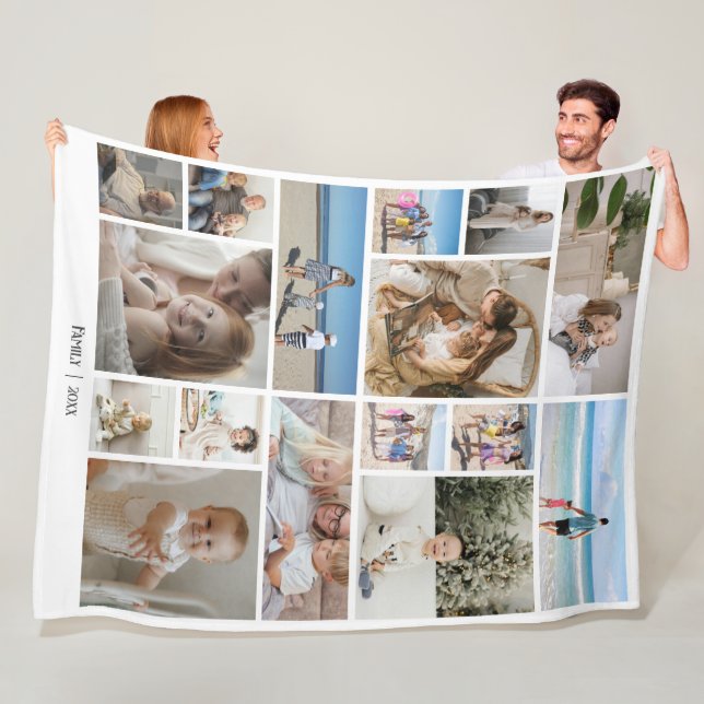 16 Photo collage and text template personalised Fleece Blanket (In Situ)