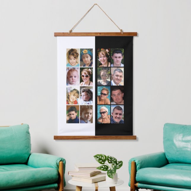 16 photo collage black and white hanging tapestry (Living Room)