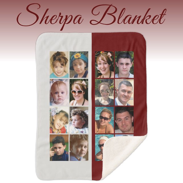 16 photo collage burgundy and grey sherpa blanket (Creator Uploaded)