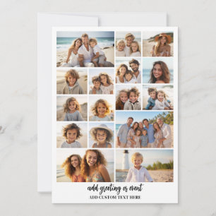 16 Photo Collage - Custom Text - Black and White Holiday Card