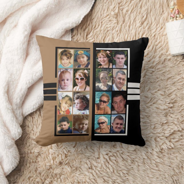 16 photo collage double sided brown black cushion (Blanket)