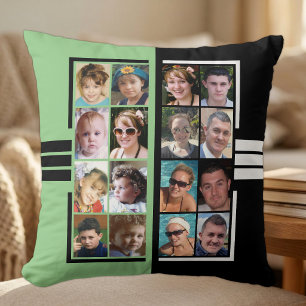 16 photo collage double sided green black cushion