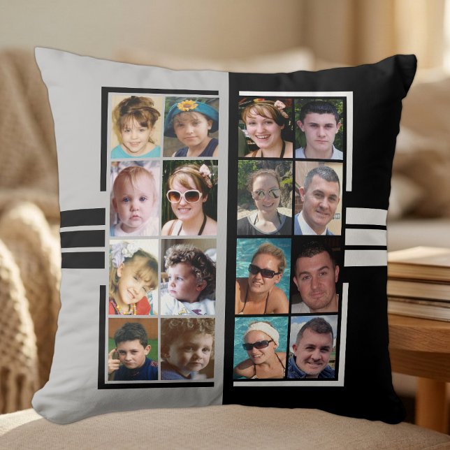 16 photo collage double sided grey black cushion (Creator Uploaded)