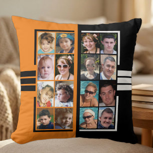 16 photo collage double sided orange black cushion