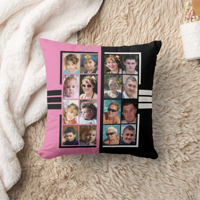 16 photo collage double sided pink black cushion (Blanket)